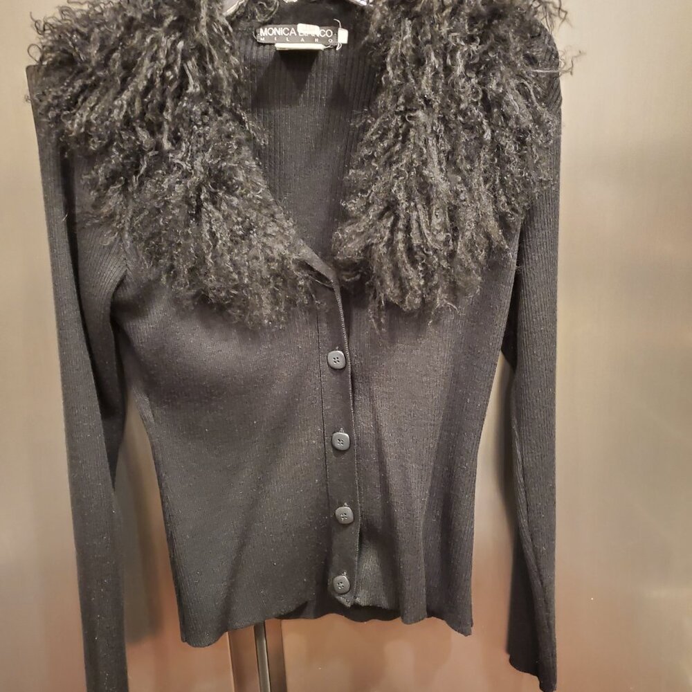 MONICA BIANCO WOOL/ACRYLIC SWEATER WITH 100% LAMB COLLAR BLACK